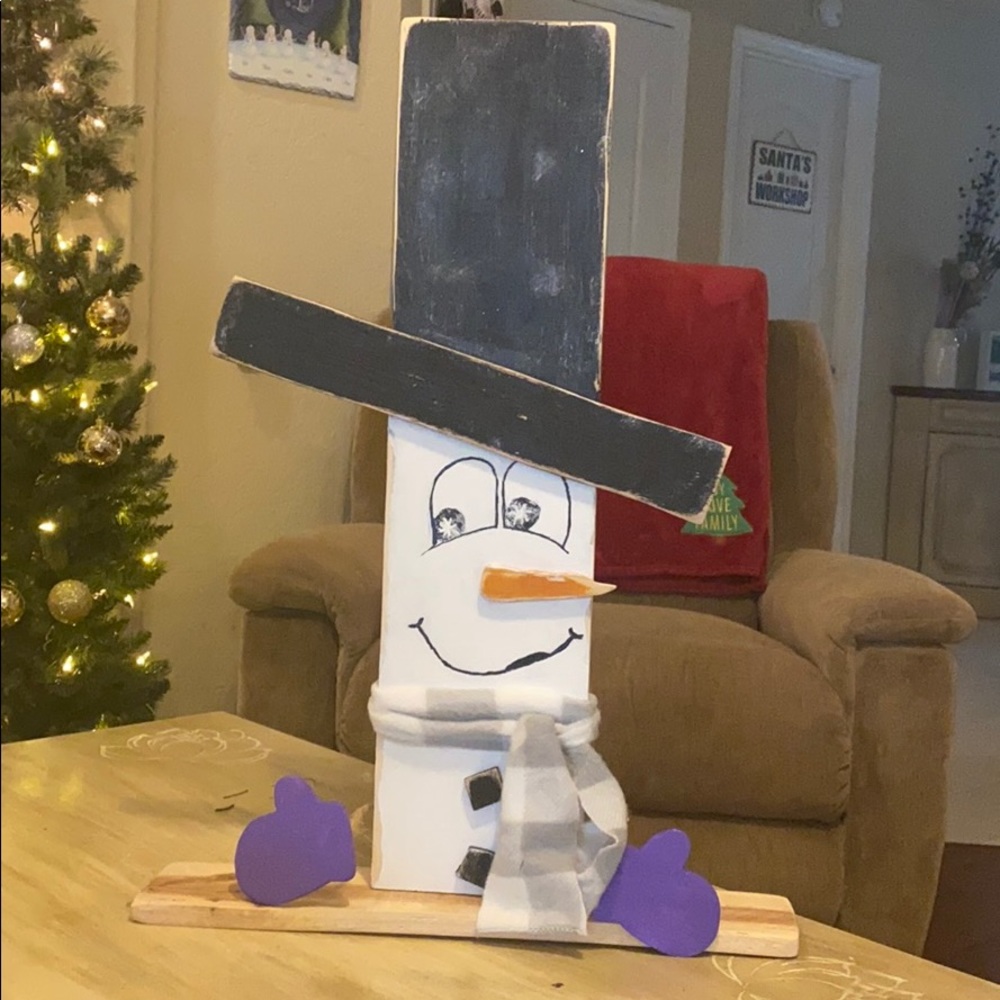 Handcrafted Wooden Winter Snowman Decor